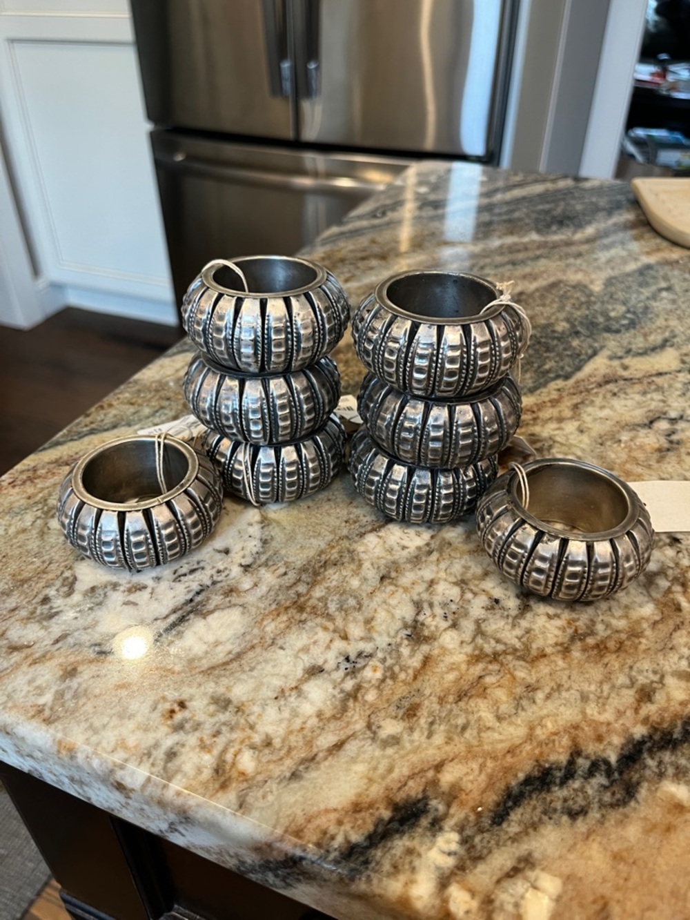 Set of 8 Pier One Decorative Silver-Tone Napkin Rings